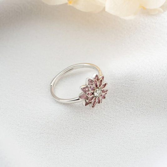 925 Sterling Silver Pink Lotus Flower Ring