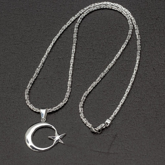 925 Sterling Silver Moon Star Male King Collier Chain
