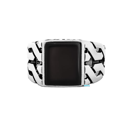 Anneau argenté pour hommes en pierre de zircon noir carré