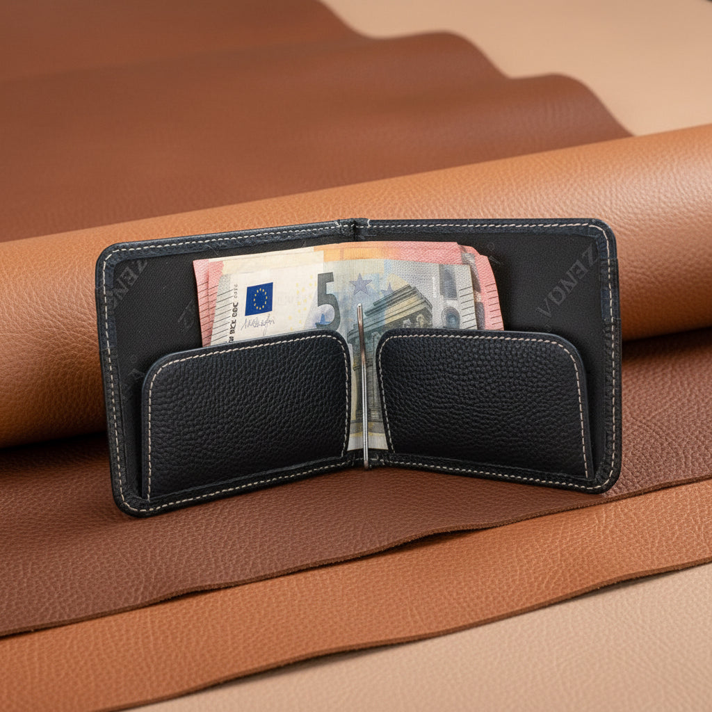 Black Blue Real Leather Card Holder Wallet