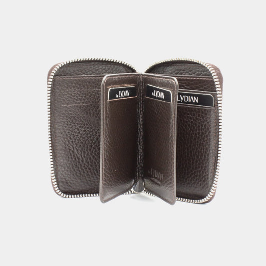 Mini-portefeuille brun à fermeture éclair