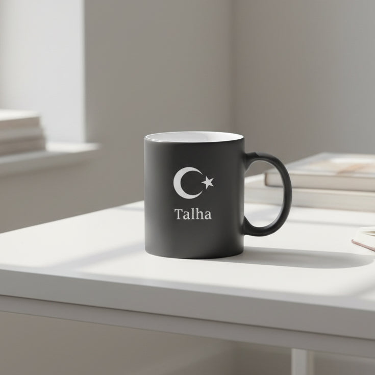 Ay Yıldız Kişiye Özel İsimli Siyah Porselen Bardak