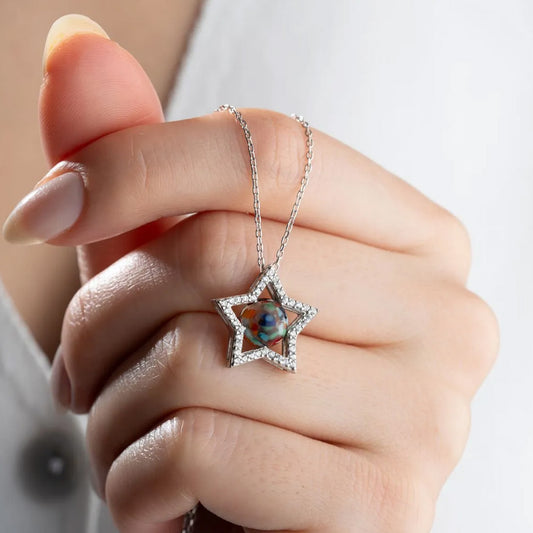 925er Silber Stern-Kette mit Mix-Steinen