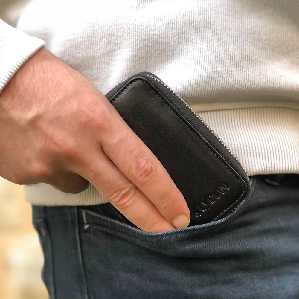 Portefeuille de support de carte noir noir avec fermeture éclair personnalisée