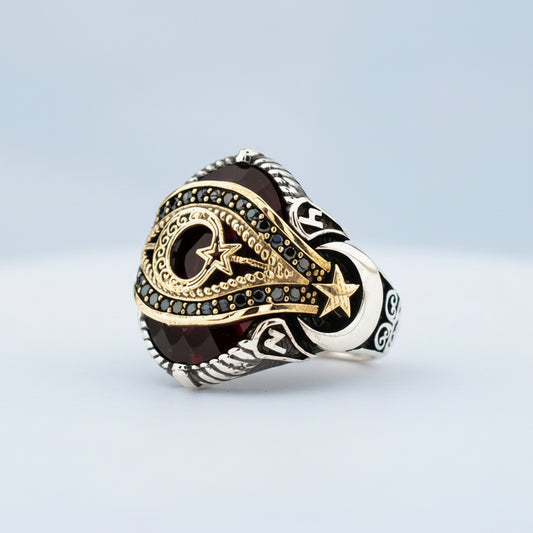 Anneau de motif de la lune étoile des hommes