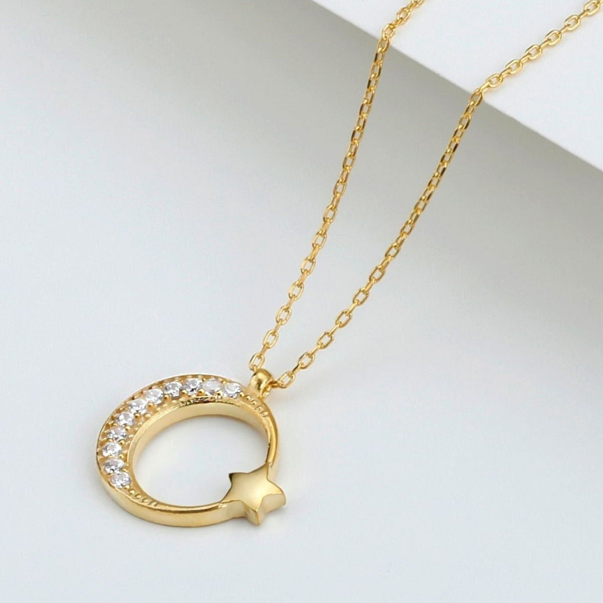 925 Collier d'étoile de la lune en argent sterling