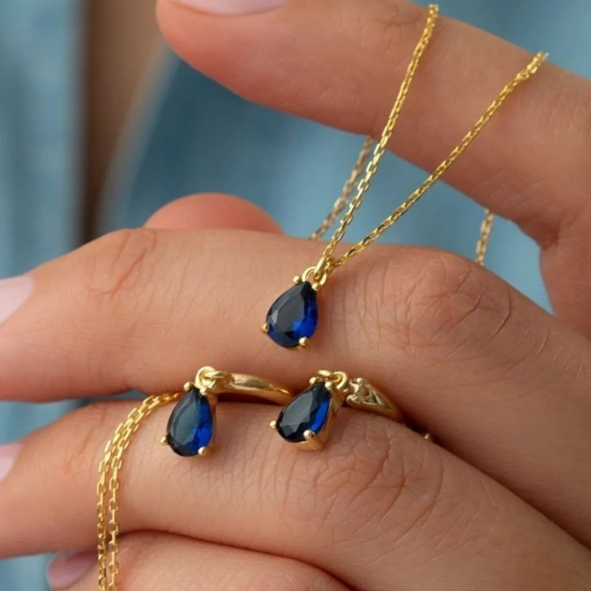 925 Collier en pierre en pierre de drop sterling ensemble