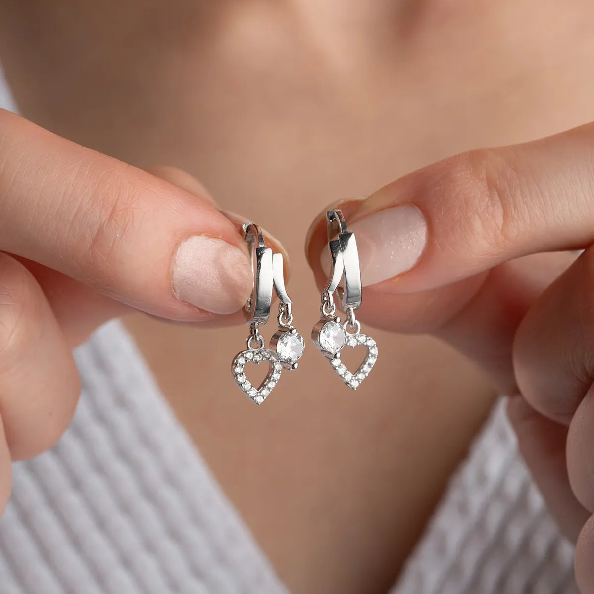 Boucles d'oreilles en argent sterling à double coeur - 925