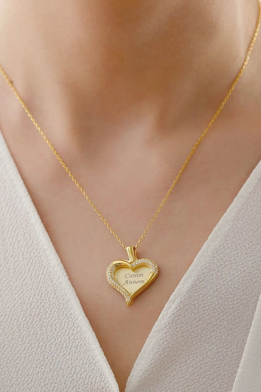 925 Ayar Gümüş Kişiye Özel Isimli Kalpli Kolye