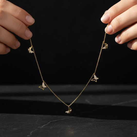 Gold Kelebek 925 Ayar Gümüş Şans Kolye