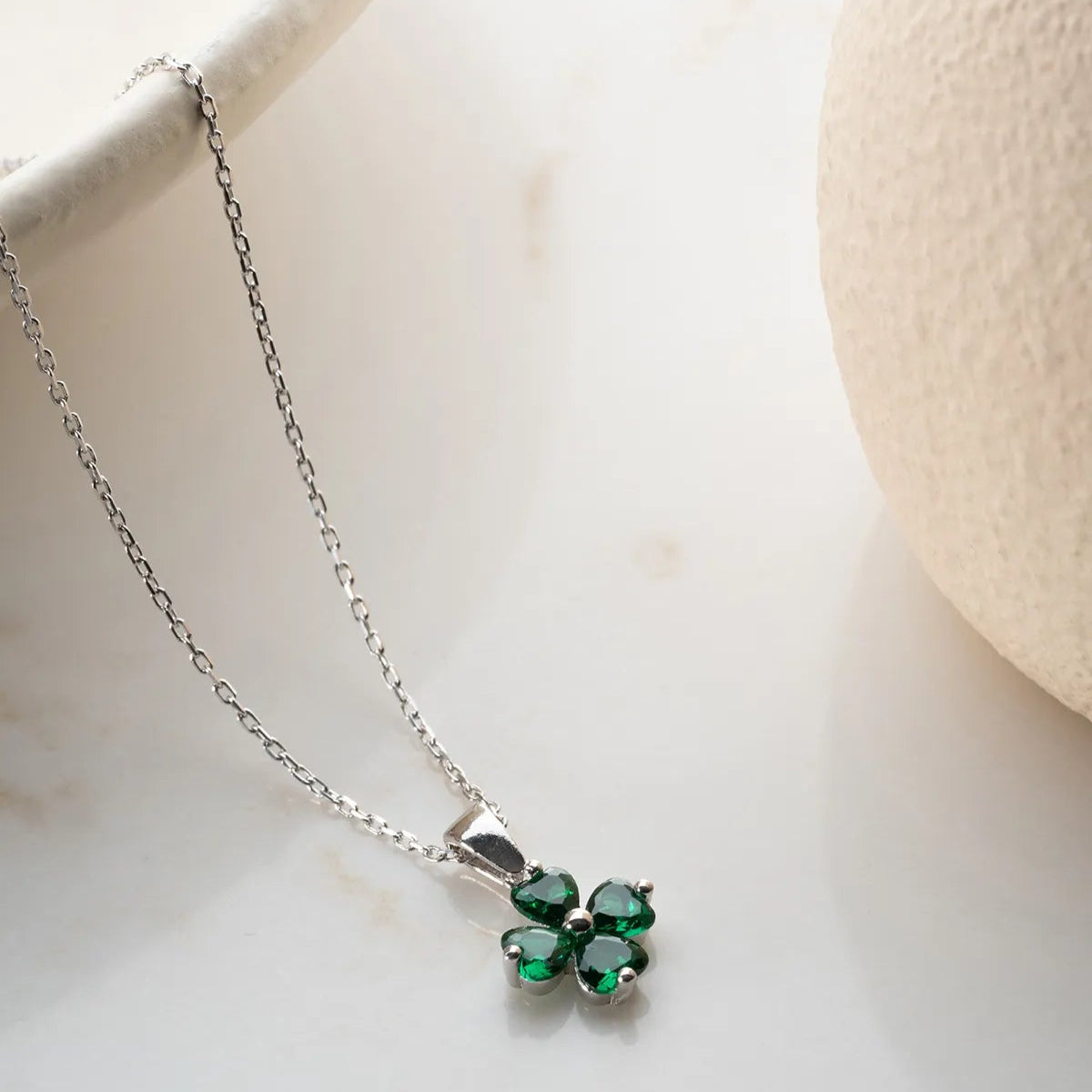 925 Sterling Silver Green Clover Necklace