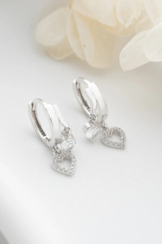 Boucles d'oreilles en argent sterling à double coeur - 925