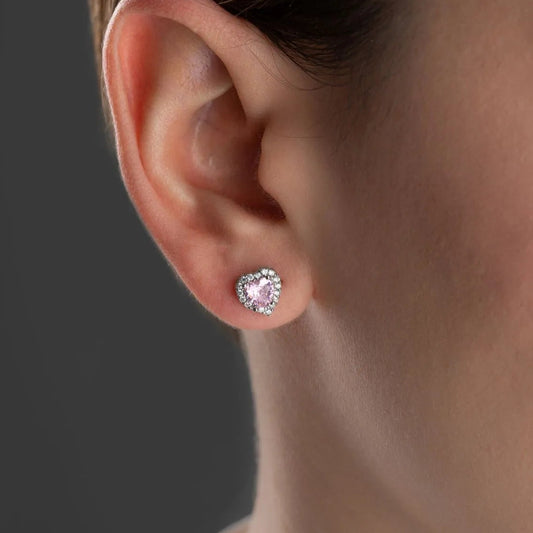 Pink Heart - 925 Sterling Silver Earrings