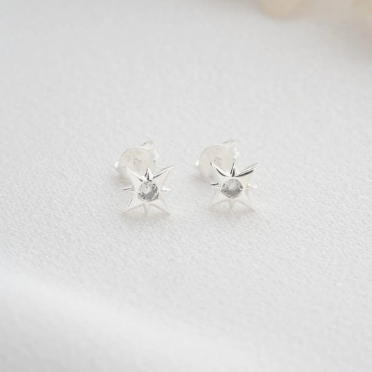 925 sterling silver tiny polar star ciped earrings