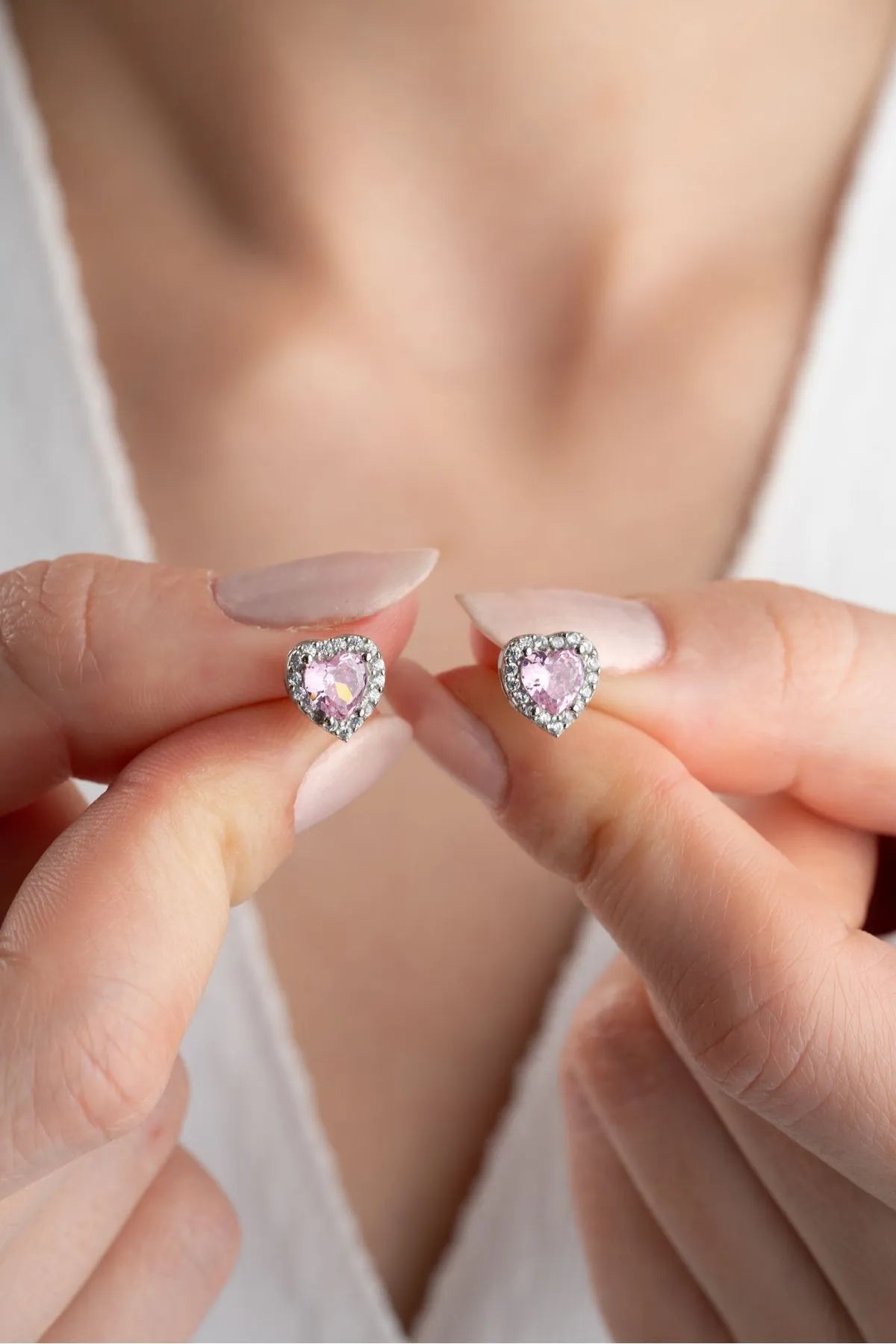 Cœur rose - 925 boucles d'oreilles en argent sterling