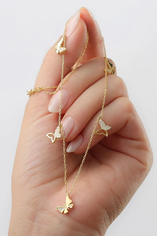 Gold Butterfly 925 Sterling Silver Luck Necklace