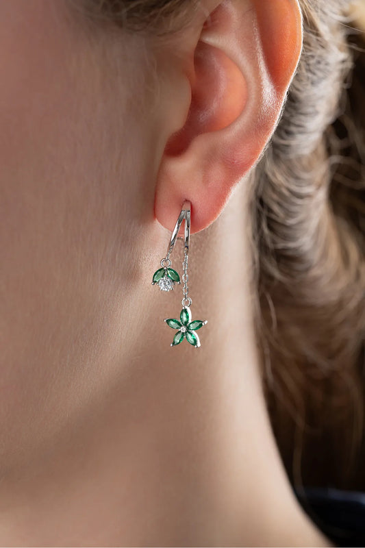 Lotus émeraude - 925 boucles d'oreilles en argent sterling