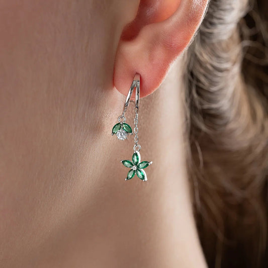 Emerald Lotus - 925 Sterling Silver Earrings