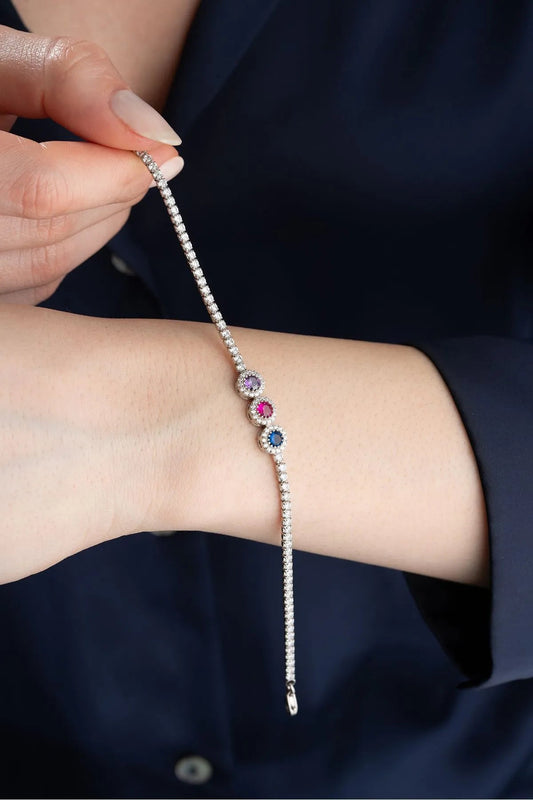 Trinity Spark 925 Sterling Silver Waterwayway Bracelet - Three-Color Sparkle