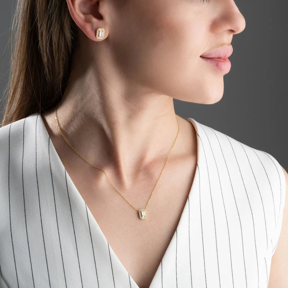 925 sterling silver baguette necklace earrings set- 1
