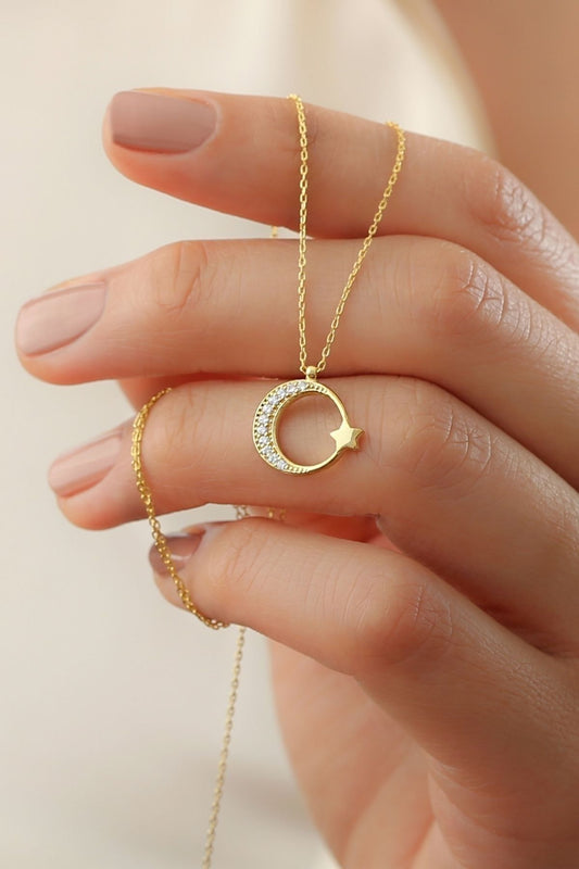 925 Ayar Gümüş Ay Yıldız Kolye