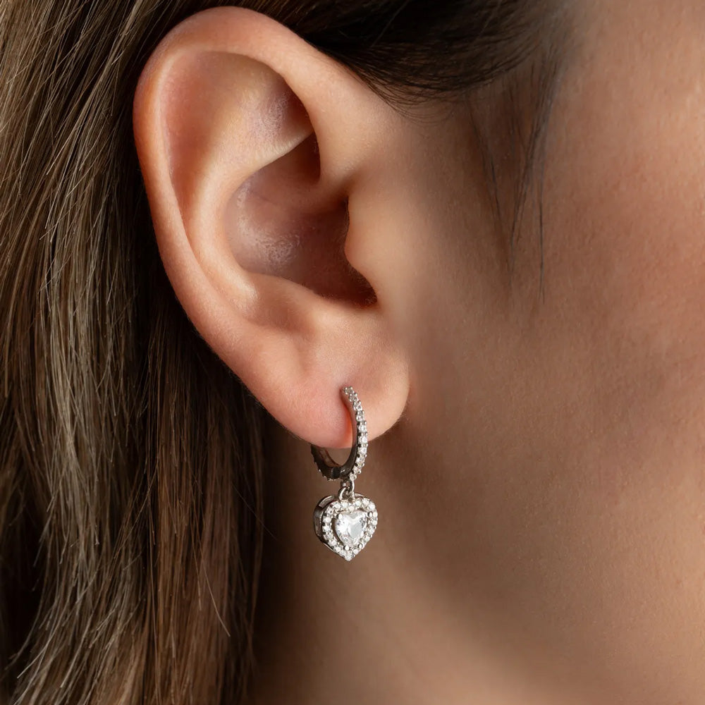 925 Sterling Silver Heart Stone Dangle Earrings