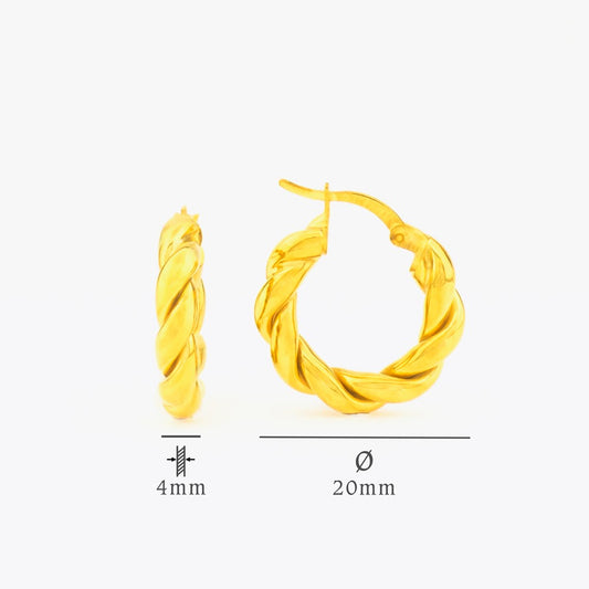 Boucles d'oreilles à anneau de corde - 925 argent sterling - 20 mm