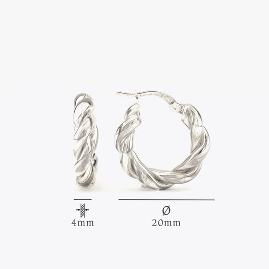Boucles d'oreilles à anneau de corde - 925 argent sterling - 20 mm