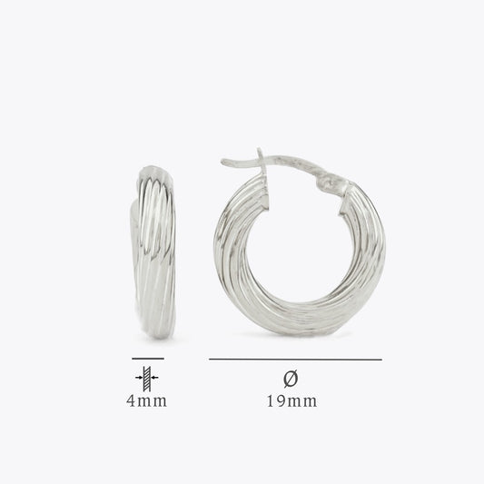 Boucles d'oreilles à bague à rayures - 925 argent sterling - 19 mm