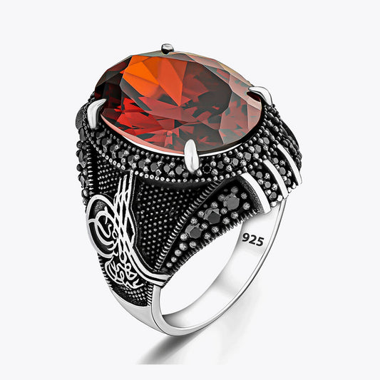 Anneau argenté en pierre de zircon red zircon