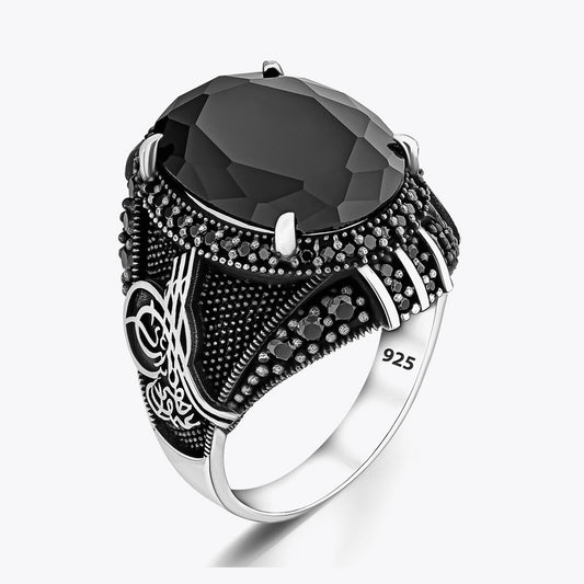 Anneau argent en pierre de zircon noir