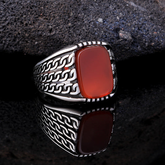 Agate stony male silver ring