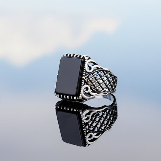 Black Onyx Stone Men's Silver Ring