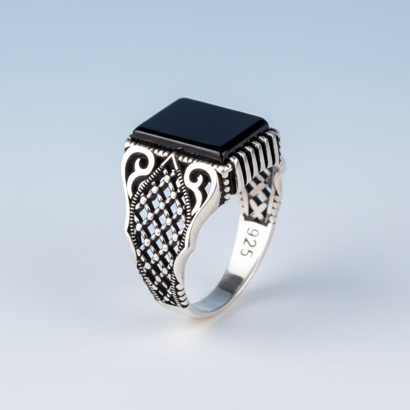 Black Onyx Stone Men's Silver Ring
