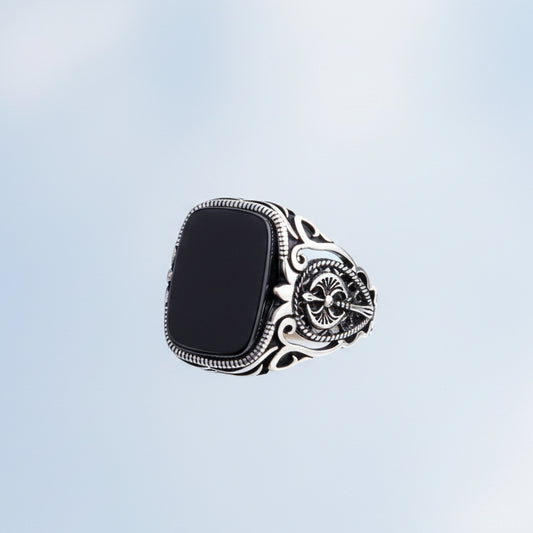 Black Onyx Stone Men's Silver Ring