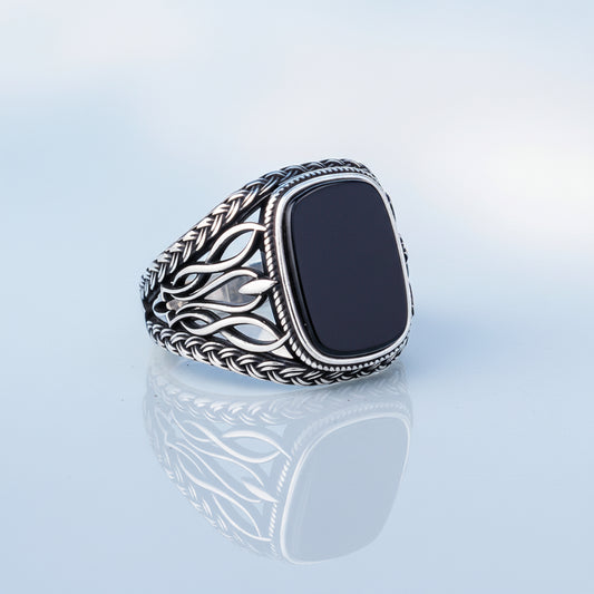 Siyah Oniks Taşlı Erkek Gümüş Yüzük