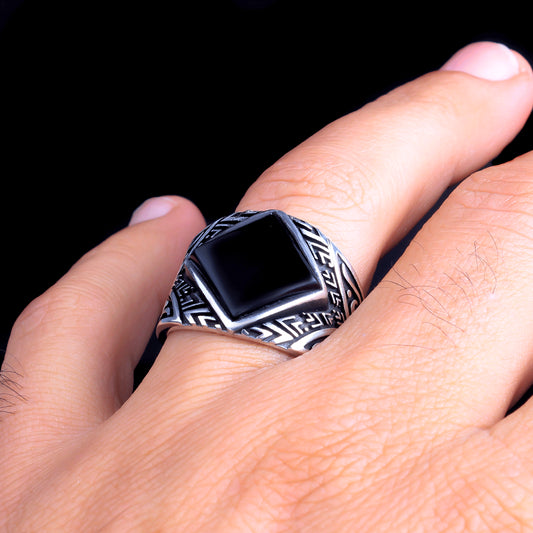 Black Onyx Stone Men's Silver Ring