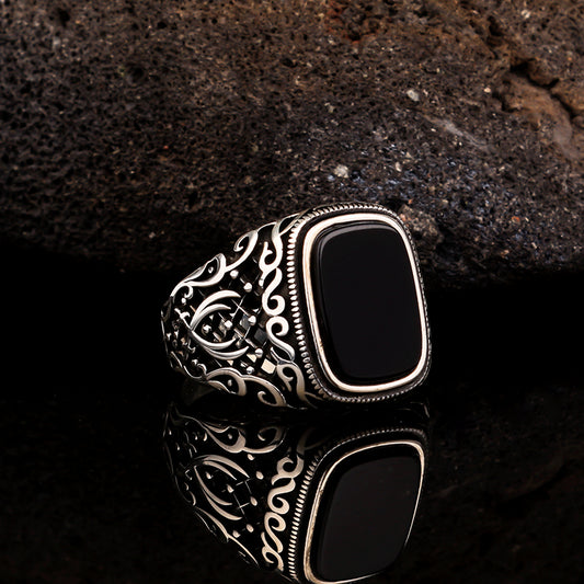 Zulfikar swords with onyx stones with swords silver ring