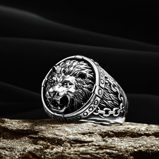 Lion figure silver male ring