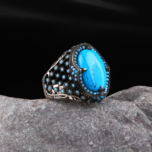 Turquoise Firuze Stone Men's Silver Ring