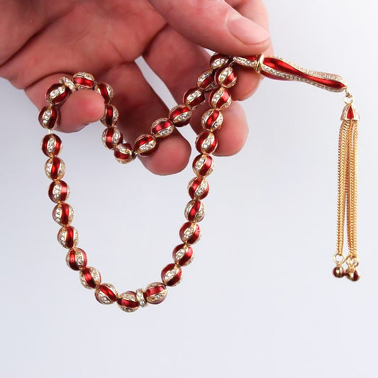 Red Enamel Zircon Stone 925 Sterling Silver Rosary