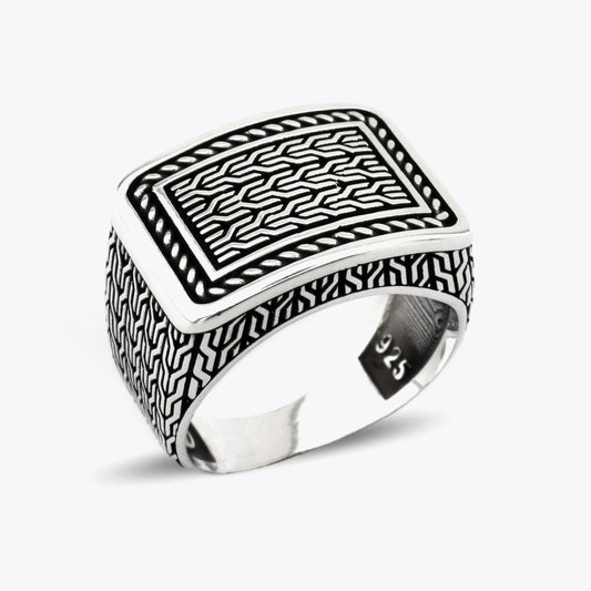 925 Sterling Silver Motif Men's Ring