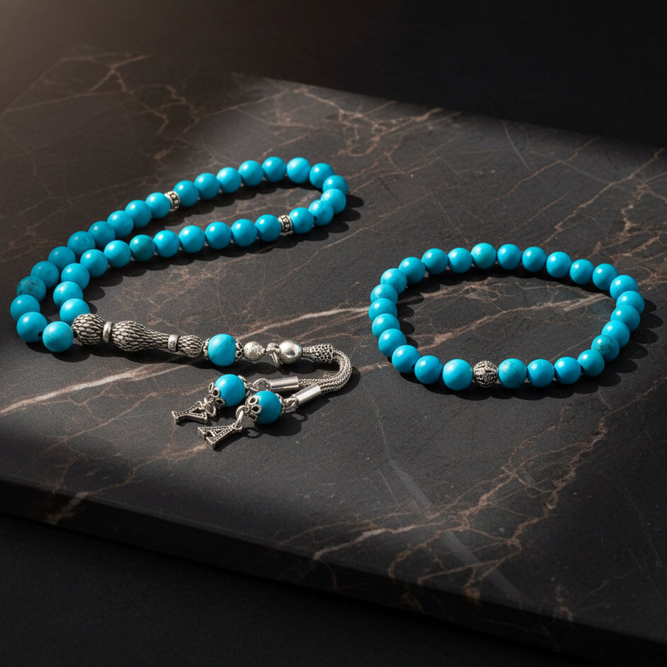 Natural Stone Lettered Prayer Beads & Bracelet Combination