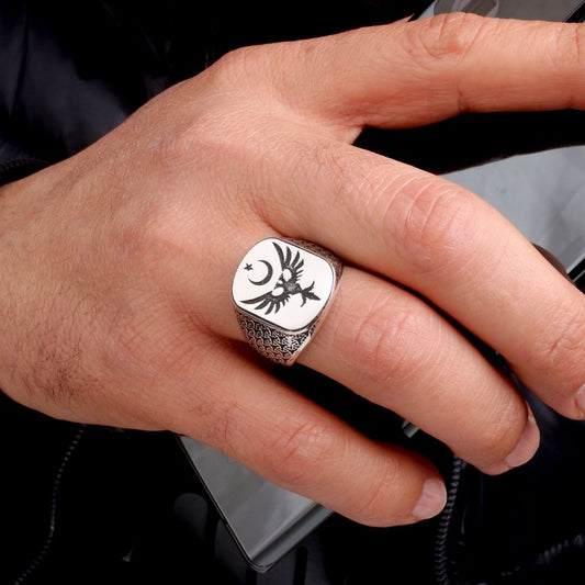 925 STERLING Silver Phoenix Bird Figured Men's Ring Men