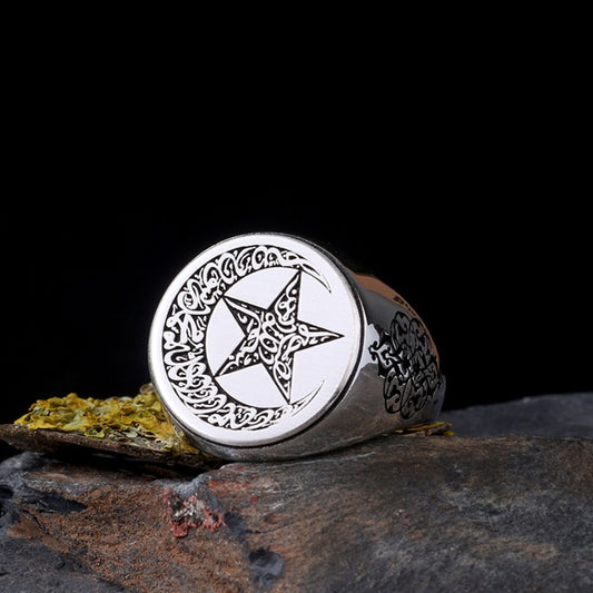 925 Sterling Silver Ayyıldız Modèle Word-i Tawhid écrit Male Ring