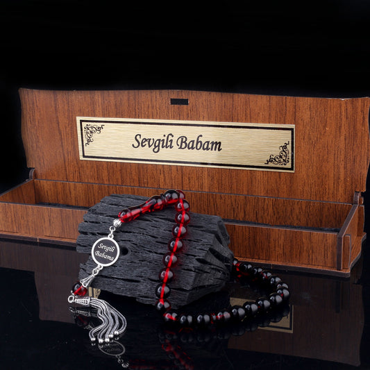 Ateş Kehribar Tesbih Isimli 925 Ayar Gümüş