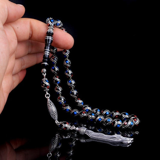 Gagat Stein Gebetskette aus 925 Silber - Oltu Tesbih