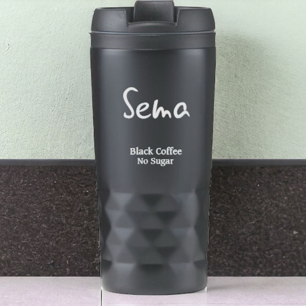 Personalized named rvs black thermos cup