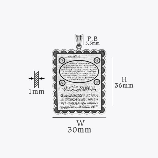 Hilye-i Şerif Ayeti Yazılı 925 Ayar Gümüş Kolye