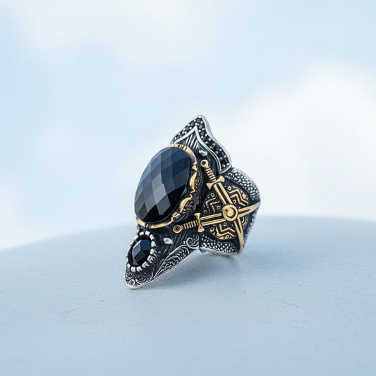 Siyah Zirkon Taşlı Zülfikar Kılıcı Ay Yıldız Gümüş Zihgir